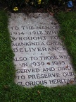 Memorial to veterans of WW I and II on church grounds in Huntingdon.