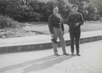Two unknown on path at Grafton Underwood