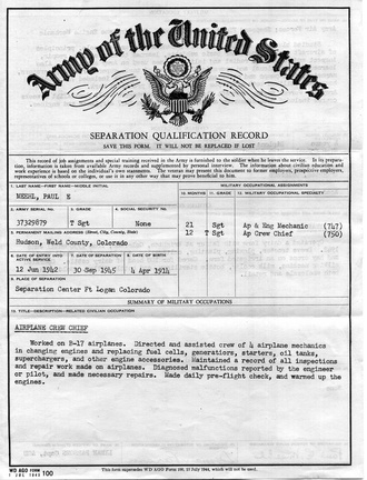 Separation Qualification Record, Paul Meehl, 547th BS