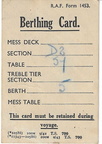 1944-09 BERTHING CARD, TROOP TRANSPORT, FRONT