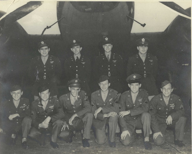 Rear L-R: unknown, unknown, unknown, unknown
Front L-R: unknown, unknown, unknown, unknown, Thomas Hay (TG), unknown
To be identified: Frank G. Mattes, Arthur J. Thompson, Wayne L. Wentworth, Adam Konefal, Homer T. Fletter, John C. Dudley, James T. Carter, Edward J. Garcia, John P. Thompson.
Photo courtesy of Irving Hay, Thomas Hay's son. Frank G Mattes Crew.jpg