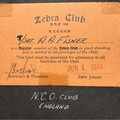 Arthur Alvin Fisher Zebra Club Card